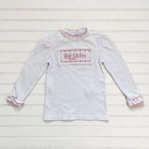 VIVE LE FETE VGUC Hand Smocked Big Sister High Neck Ruffle Blouse